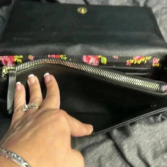 Betsey Johnson hand bag, black with gold. - Picture 7 of 9
